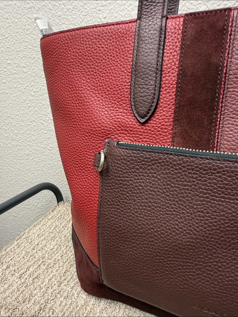 Coach Metropolitan Red and Brown Leather/Suede Tote with Front Pouch- NWT - Picture 5 of 10